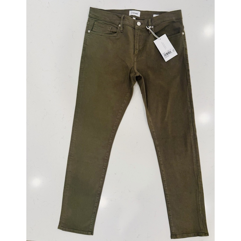 FRAME L'Homme Slim Men's Military Green Denim Jeans Slim Fit Mid Rise 5Pocket 34